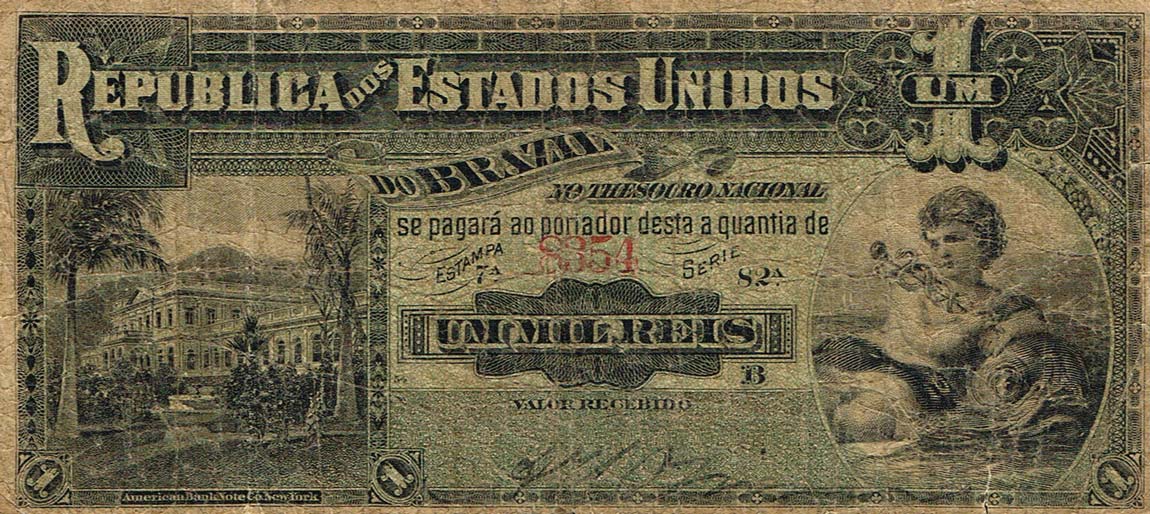 Front of Brazil p3a: 1 Mil Reis from 1891