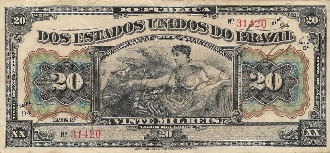 Front of Brazil p45a: 20 Mil Reis from 1912