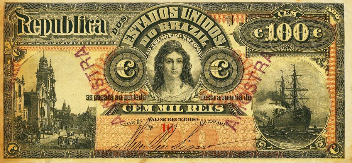 Front of Brazil p60s: 100 Mil Reis from 1892
