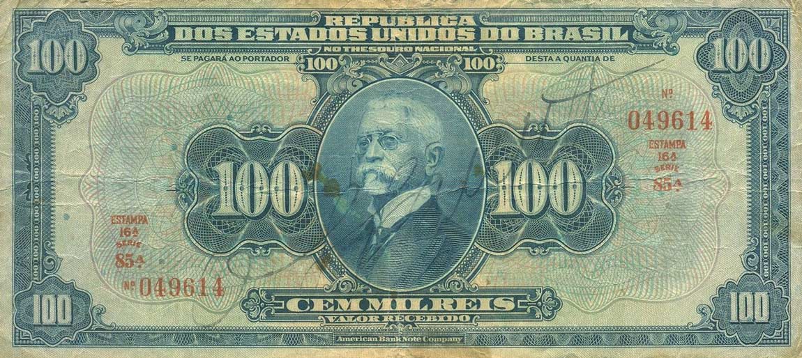 Front of Brazil p70c: 100 Mil Reis from 1925