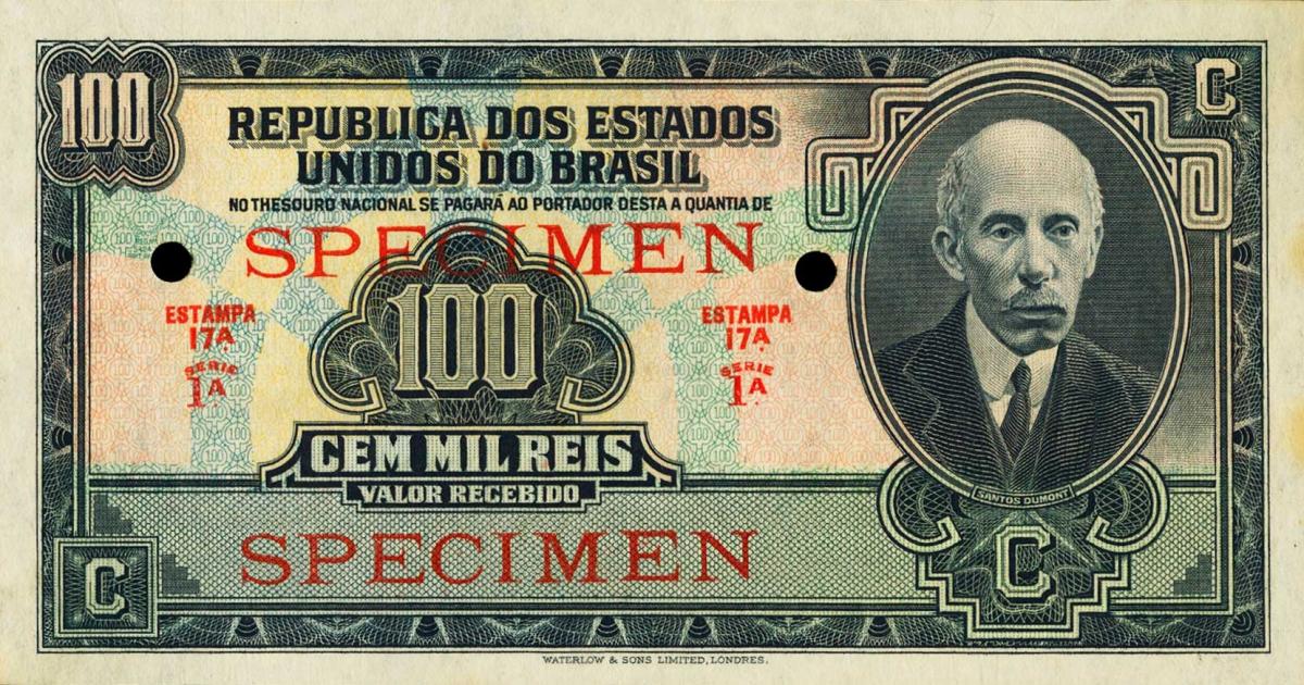 Front of Brazil p71s: 100 Mil Reis from 1936