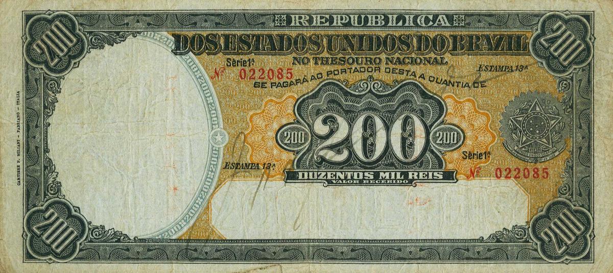 Front of Brazil p78a: 200 Mil Reis from 1916