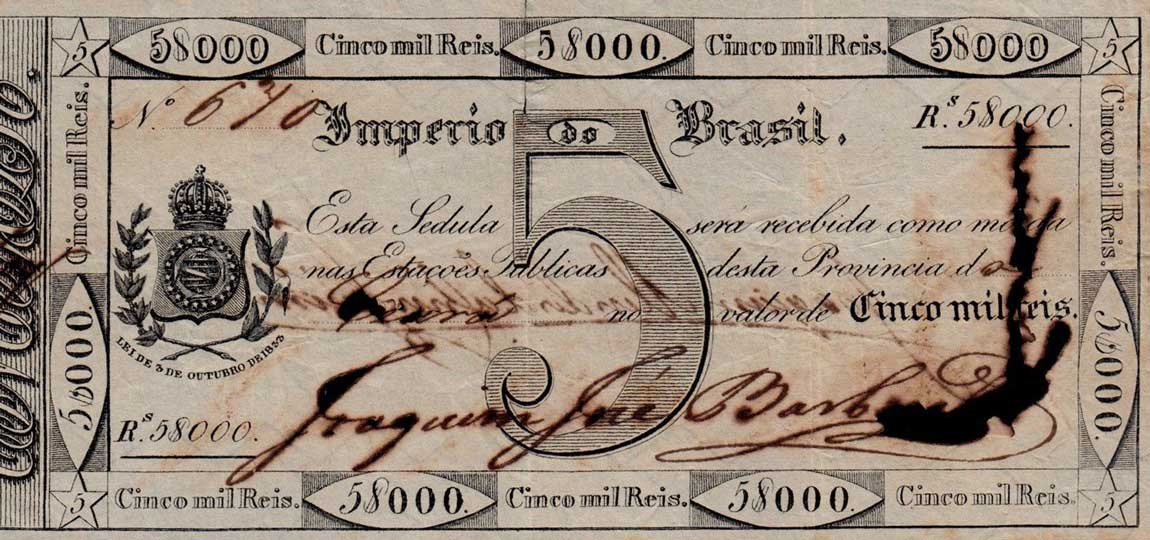 Front of Brazil pA153b: 5 Mil Reis from 1889