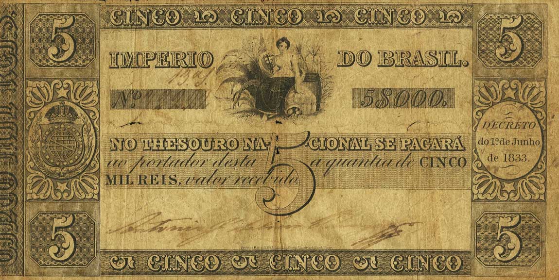 Front of Brazil pA203: 5 Mil Reis from 1833