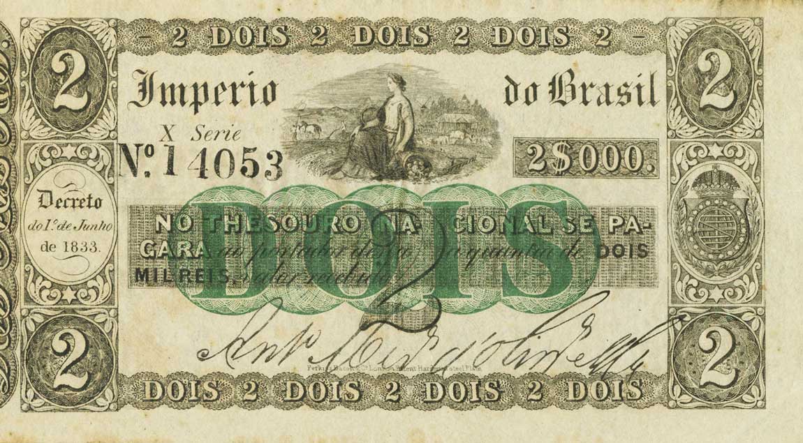 Front of Brazil pA220a: 2 Mil Reis from 1833
