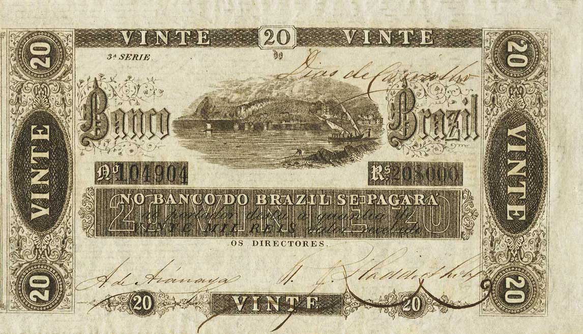 Front of Brazil pS246a: 20 Mil Reis from 1856