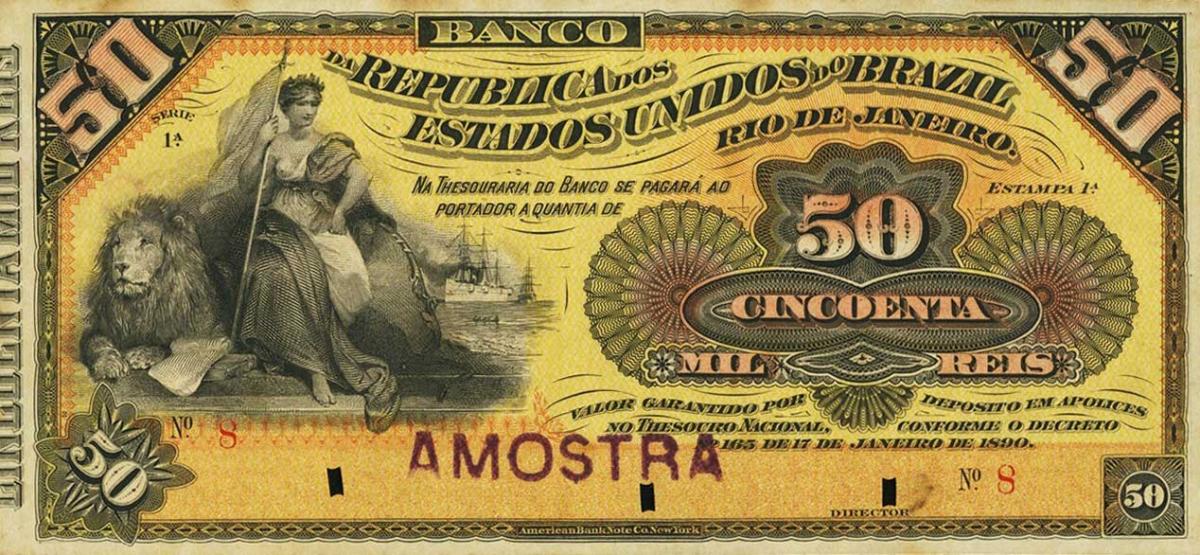 Front of Brazil pS643s: 50 Mil Reis from 1891