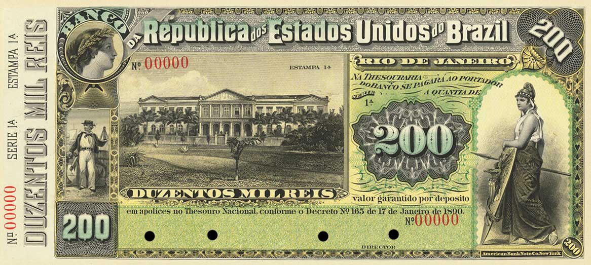 Front of Brazil pS644p: 200 Mil Reis from 1891