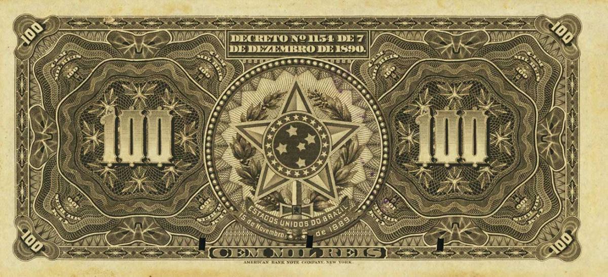 Back of Brazil pS648s: 100 Mil Reis from 1891