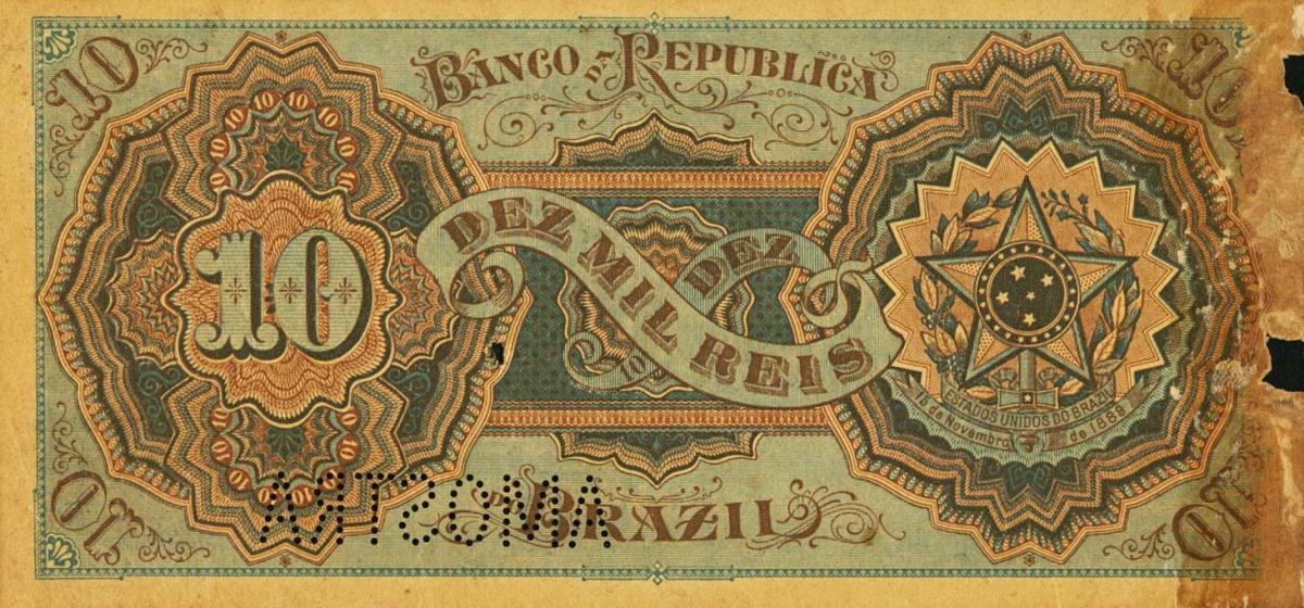 Back of Brazil pS674s: 10 Mil Reis from 1893