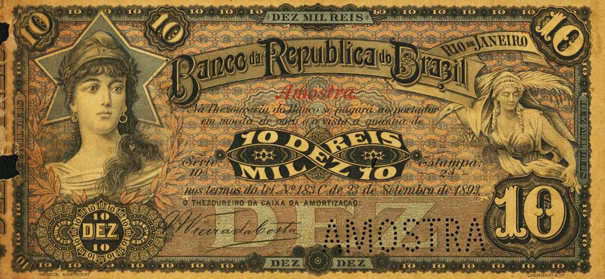 Front of Brazil pS674s: 10 Mil Reis from 1893