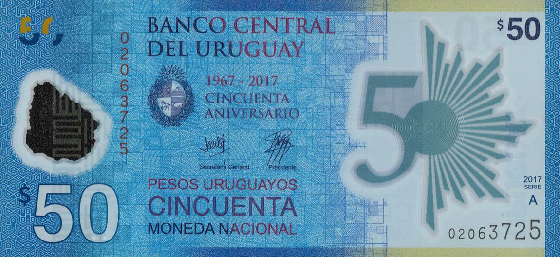 Front of Uruguay p100: 50 Pesos from 2017