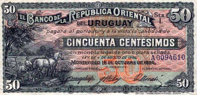 Front of Uruguay p20a: 50 Centesimos from 1935