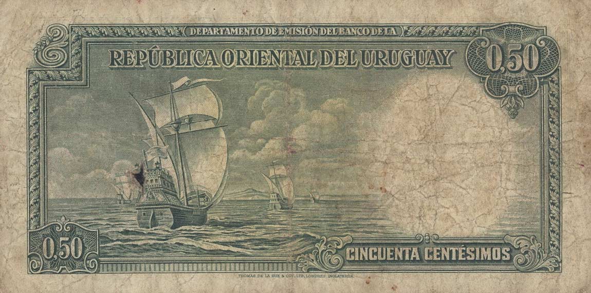 Back of Uruguay p27a: 50 Centesimos from 1935