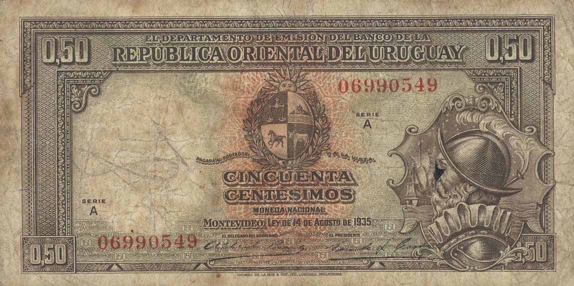 Front of Uruguay p27a: 50 Centesimos from 1935