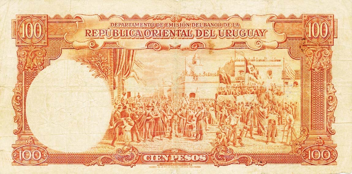 Back of Uruguay p31b: 100 Pesos from 1935