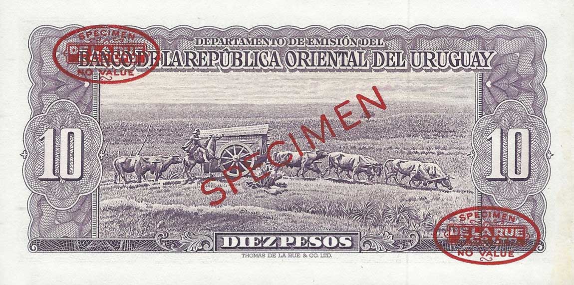 Back of Uruguay p37s: 10 Pesos from 1939