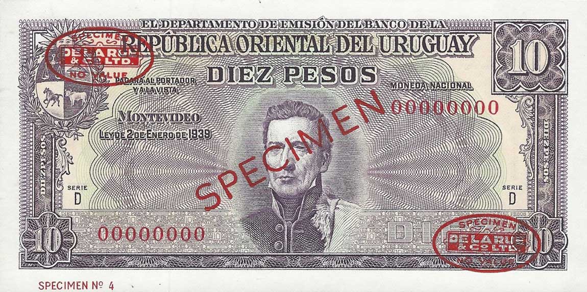 Front of Uruguay p37s: 10 Pesos from 1939