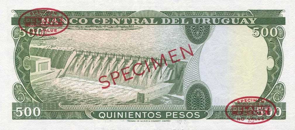 Back of Uruguay p48s: 500 Pesos from 1967