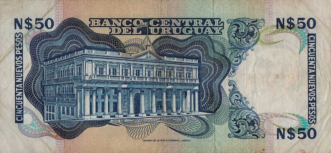 Back of Uruguay p59a: 50 Nuevos Pesos from 1975