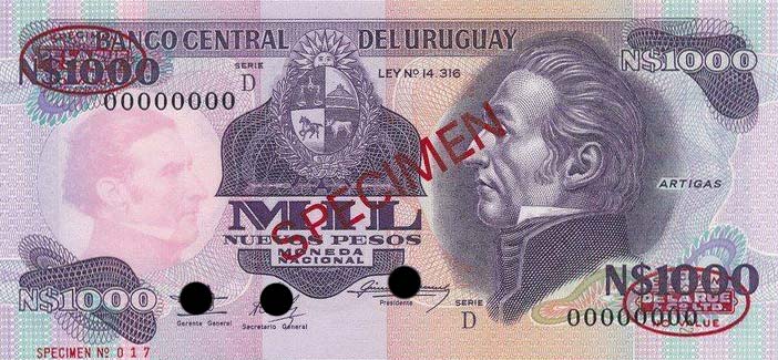 Front of Uruguay p64As: 1000 Nuevos Pesos from 1991