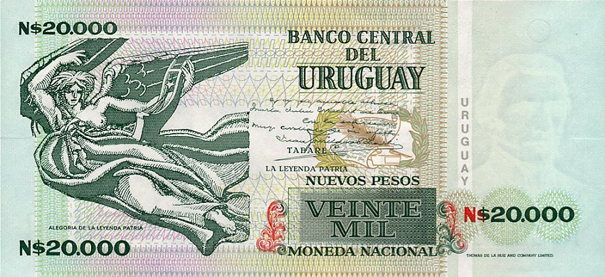 Back of Uruguay p69a: 20000 Nuevos Pesos from 1989