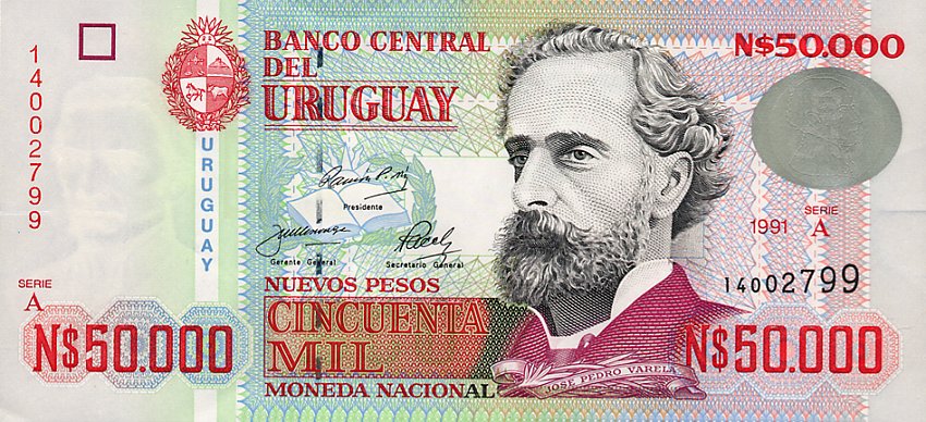 Front of Uruguay p70a: 50000 Nuevos Pesos from 1989