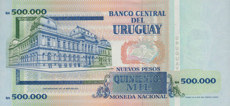 Back of Uruguay p73a: 500000 Nuevos Pesos from 1992