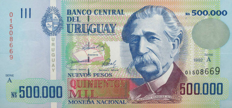 Front of Uruguay p73a: 500000 Nuevos Pesos from 1992
