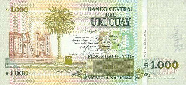 Back of Uruguay p79a: 1000 Pesos Uruguayos from 1995