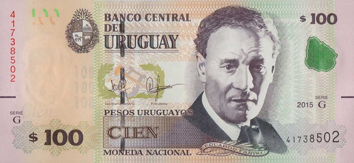 Front of Uruguay p95a: 100 Pesos Uruguayos from 2015