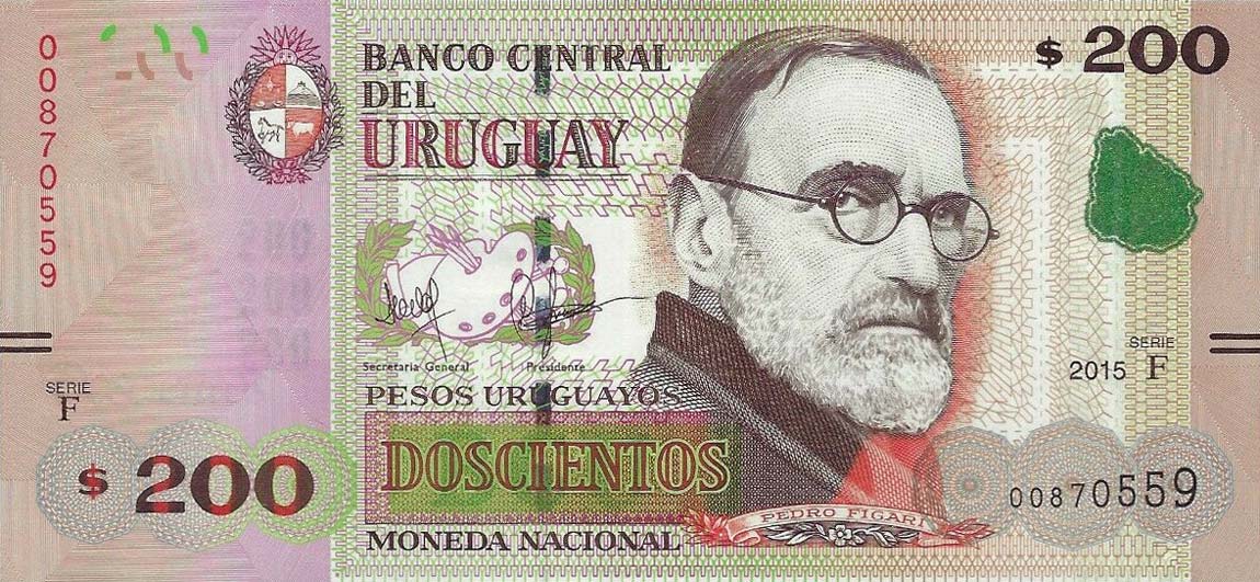 Front of Uruguay p96: 200 Pesos Uruguayos from 2015