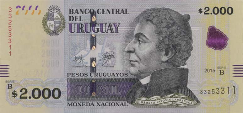 Front of Uruguay p99: 2000 Pesos Uruguayos from 2015