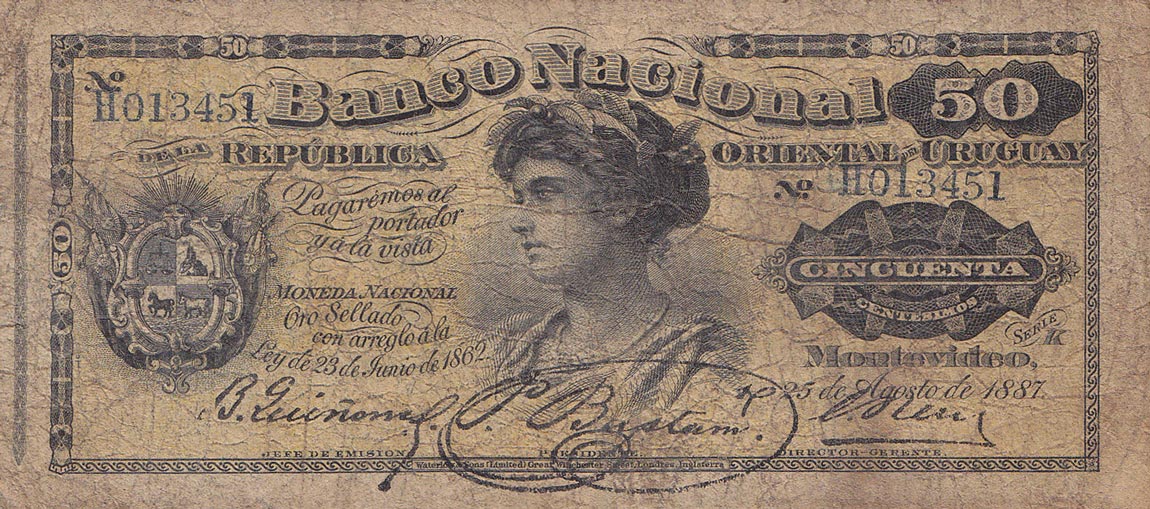 Front of Uruguay pA89a: 50 Centesimos from 1887
