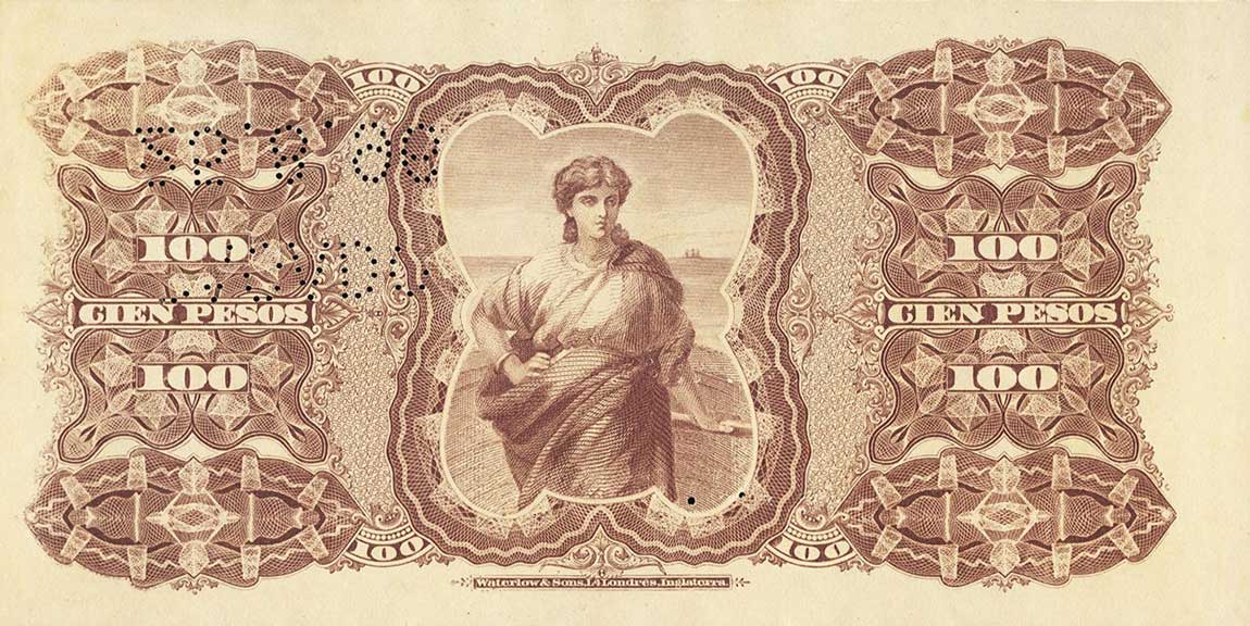 Back of Uruguay pA96b: 100 Pesos from 1896