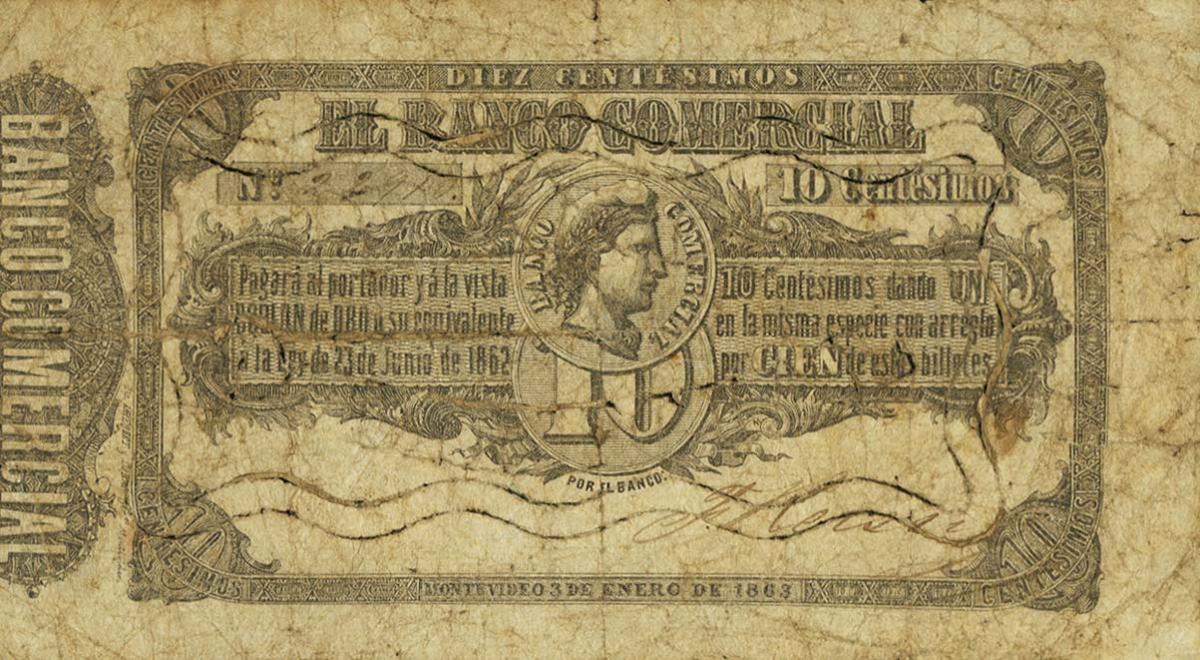 Front of Uruguay pS121: 10 Centesimos from 1863