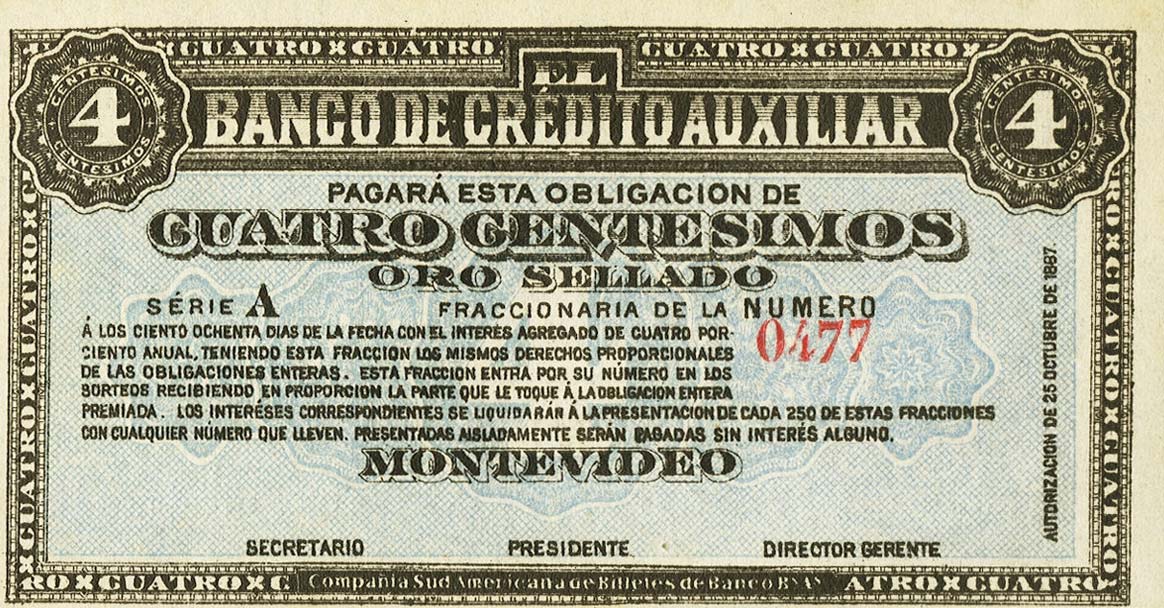 Front of Uruguay pS161r: 4 Centesimos from 1888