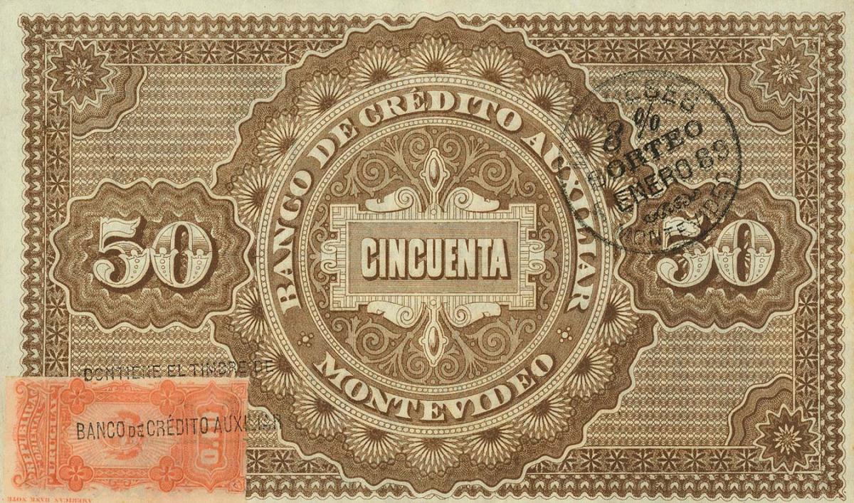 Back of Uruguay pS165a: 50 Pesos from 1888