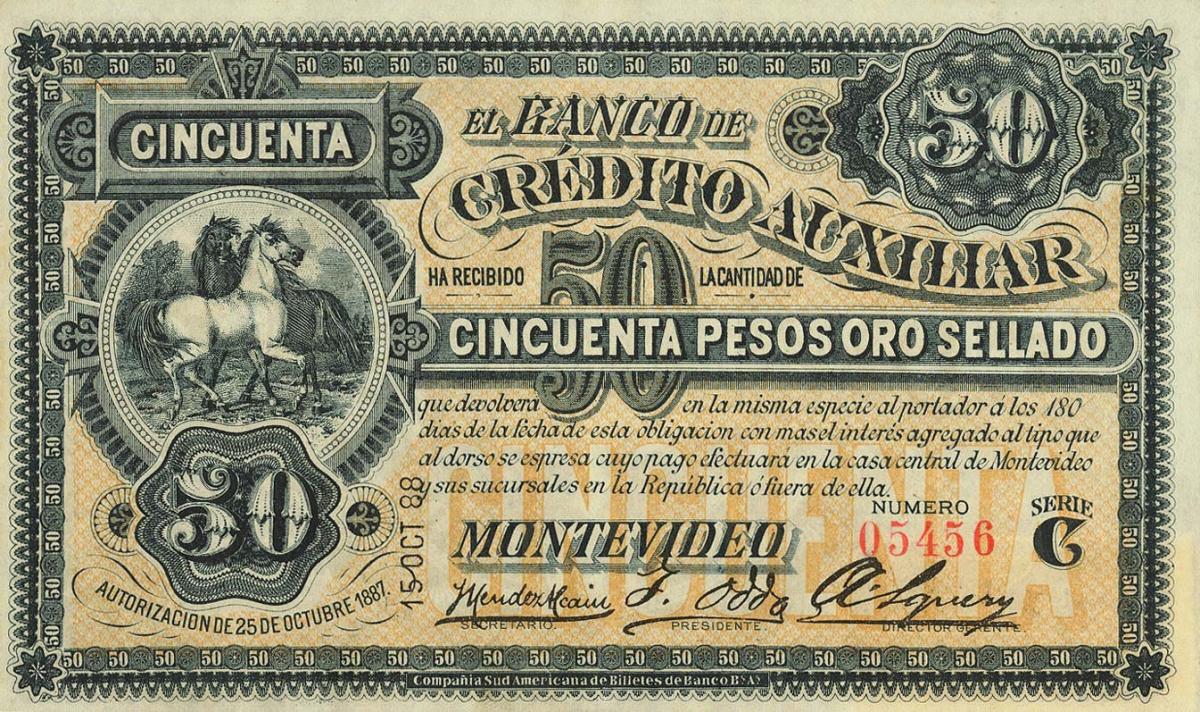 Front of Uruguay pS165a: 50 Pesos from 1888