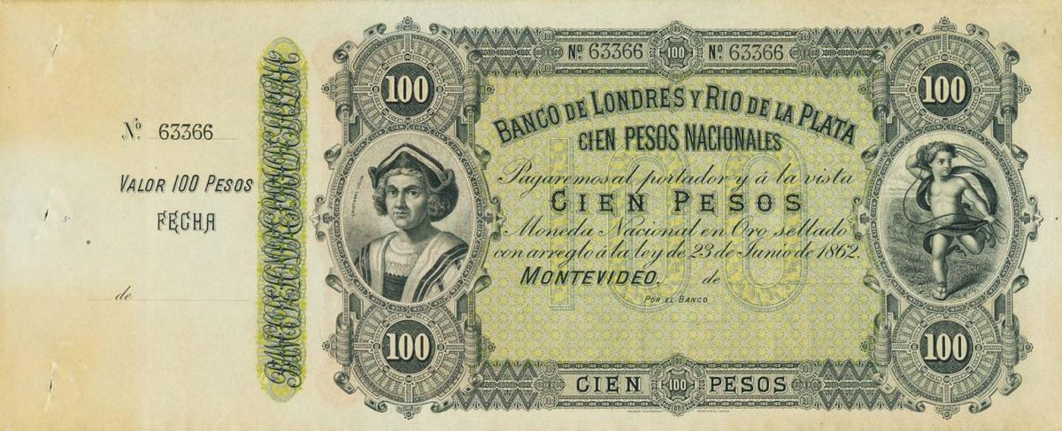 Front of Uruguay pS245r: 100 Pesos from 1883