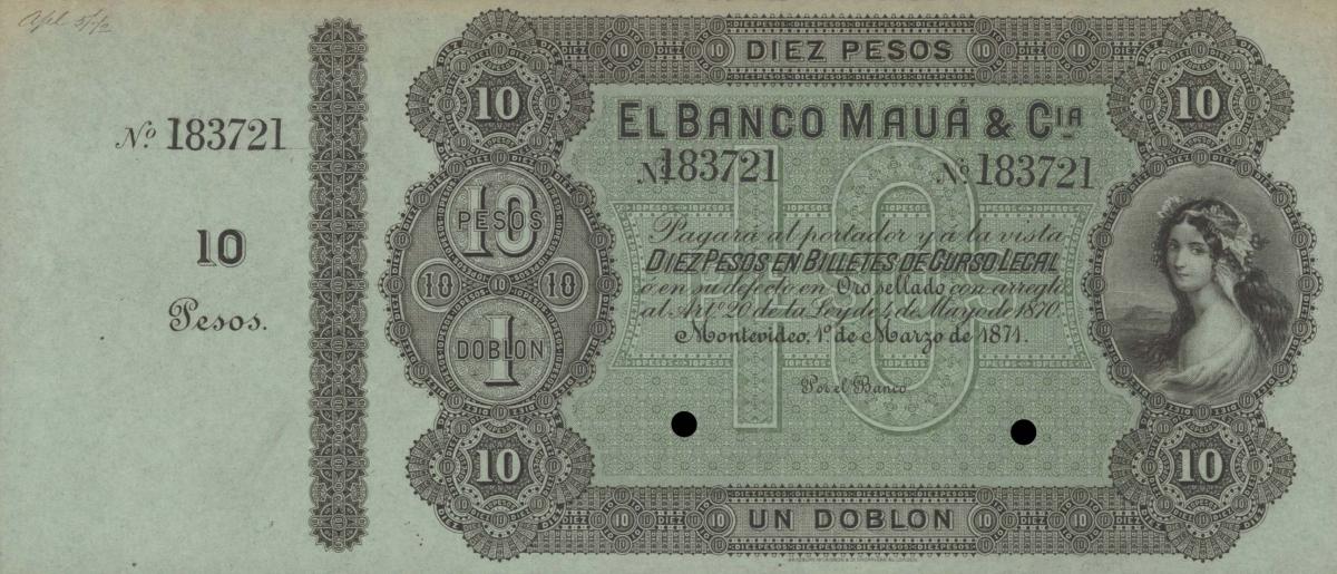 Front of Uruguay pS291r: 10 Pesos from 1871