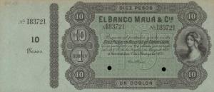 pS291r from Uruguay: 10 Pesos from 1871