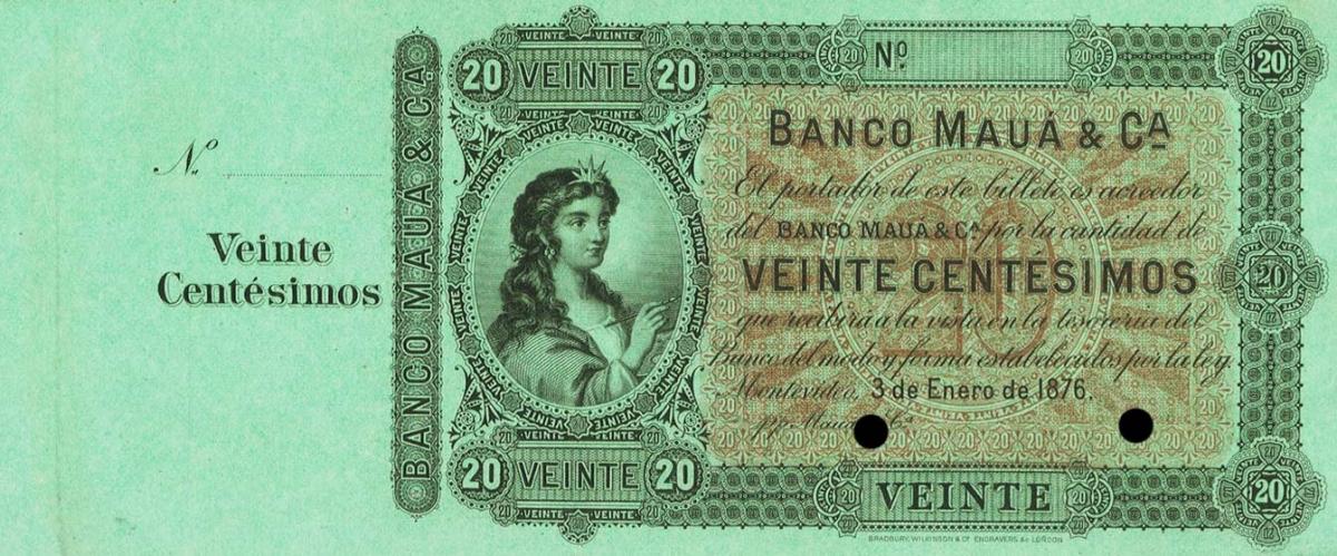 Front of Uruguay pS311r: 20 Centesimos from 1876