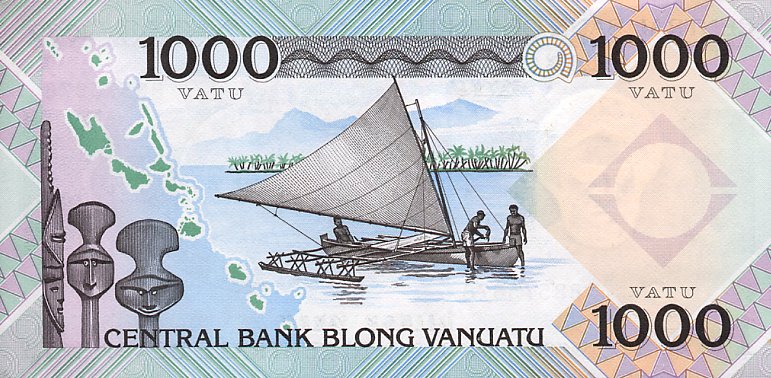 Back of Vanuatu p3a: 1000 Vatu from 1982