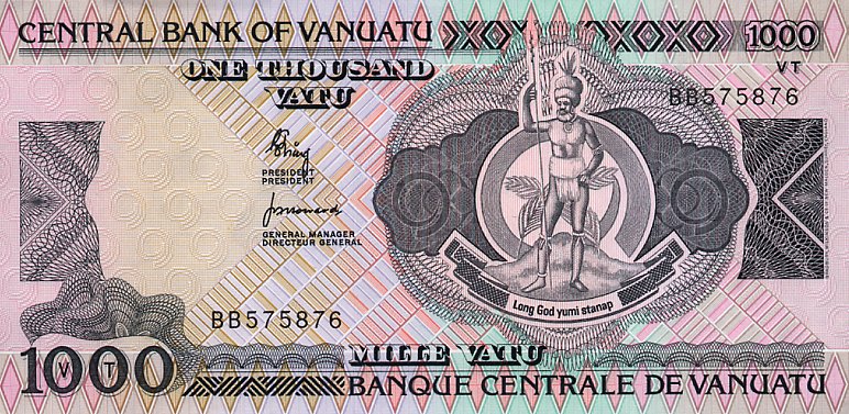 Front of Vanuatu p3a: 1000 Vatu from 1982