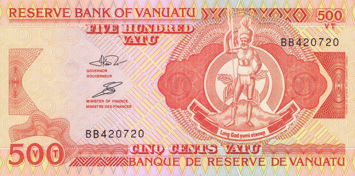 Front of Vanuatu p5a: 500 Vatu from 1993
