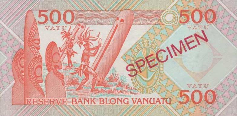 Back of Vanuatu p5s: 500 Vatu from 1993