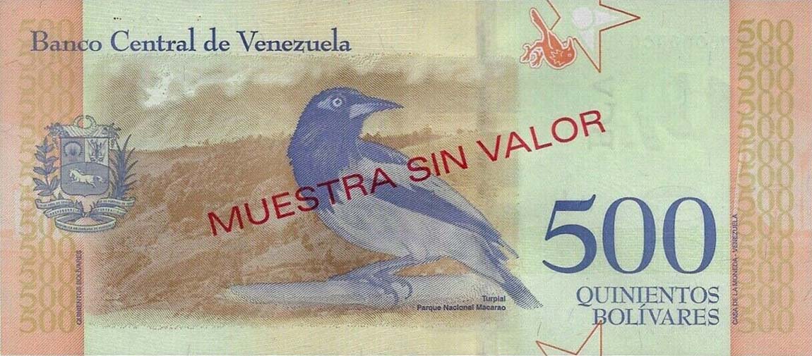 Back of Venezuela p108s: 500 Bolivar from 2018