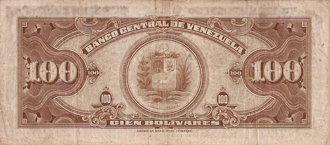 Back of Venezuela p34a: 100 Bolivares from 1940