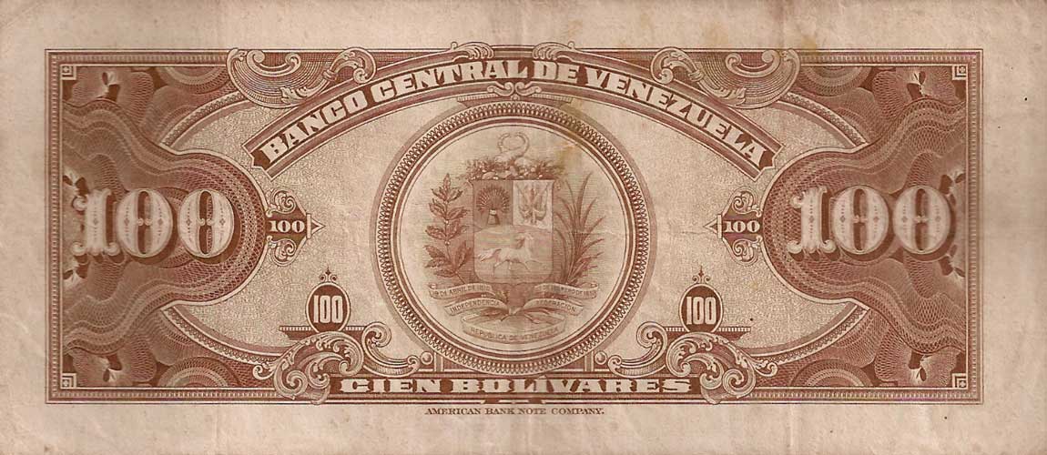Back of Venezuela p34d: 100 Bolivares from 1959